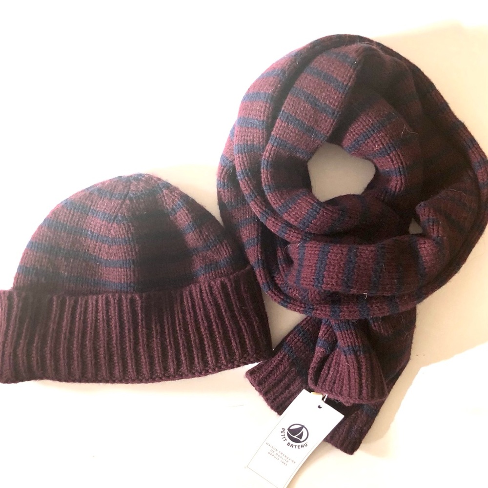 Petit Bateau Striped Knit Beanie Scarf Set size 4-7